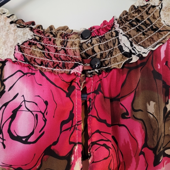 Cache 100% silk vintage sleeveless halter top. Pink, rose, white, tan. M - Picture 3 of 8